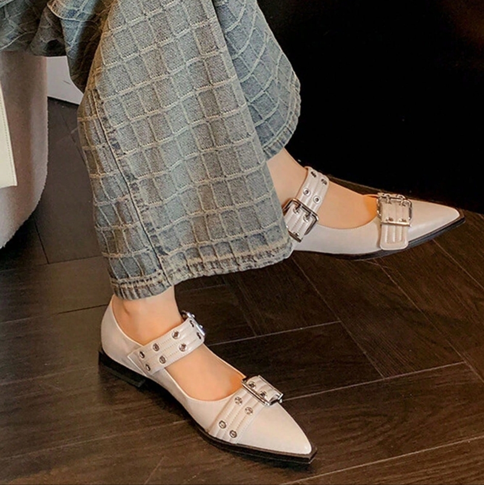 Vintage Mary Jane Shoes With French Pointed Toe And Chunky Heels For Women, Perf - Picture 3 of 7